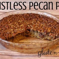 a pecan pie is cut in half and ready to be served on the table