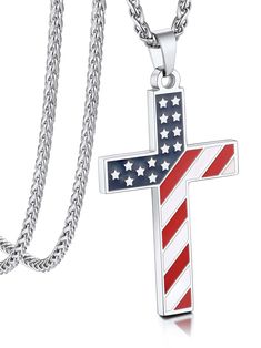 PRICES MAY VARY. 🦅 USA Necklaces: American Flag is the main theme of this series. The flag contains and expresses the history of USA, a proud symbol of American. Combined with the cross, eagle, map...make them a great native american necklace series. ⭐️ No Doubt for Top Quality: Made with 100% hypoallergenic stainless steel, high polished metal-plating on surface, no color-fading. ❤️ Dimension: Pendant: 62.4mm*33.3mm*2.9mm; Spiga chain: 3mm wide, 22"+2" length; Net weight: 28.5g. 🦅 For Honorab Silver Jewelry For 4th Of July Gift, Silver Jewelry Gift For 4th Of July, American Flag Jewelry For Independence Day Gift, American Flag Jewelry For 4th Of July Gift, American Flag Jewelry For 4th Of July, American Flag Jewelry Gift For 4th Of July, Patriotic American Flag Jewelry Gift, Military Dog Tag, Patriotic Accessories