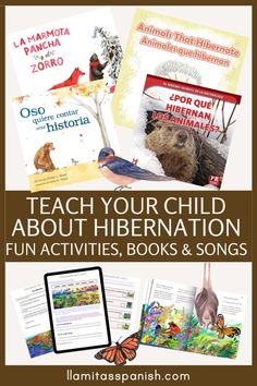 an image of children's books with the title teach your child about hibernation fun activities, books & songs