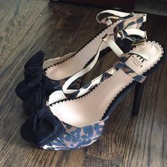 Cheetah High Heels With Black Bow. Excellent Condition, Never Worn. Cheetah Heels, Heels Prom, Bow Heels, Black Bow, Shoes Women Heels, Black And Brown, Shoes Heels, High Heels, Black Dress