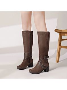 Marrón Mocha  Collar     Embellished Round Toe Knee-high Boots For Fall Outdoor Activities, Brown Round Toe Knee-high Boots For Outdoor, Brown Knee-high Outdoor Boots, Leather Boots For Winter, Winter Knee-high Boots With Round Toe For Outdoor, Winter Outdoor Knee-high Boots With Round Toe, Waterproof Brown Martin Boots For Fall, Wide Calf Mid-calf Boots For Outdoor With Round Toe, Wide Calf Boots For Winter Outdoor Activities