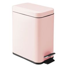 a pink trash can on a white background