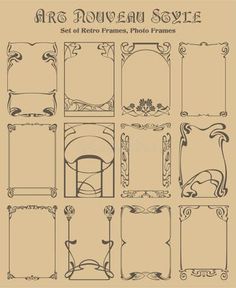 the art nouveau style set of frames, photo frames and other decorative elements royalty illustration