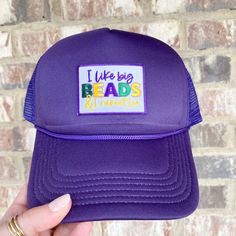 One size fits most! Purple Baseball Cap One Size, Purple One Size Fits Most Baseball Cap, Adjustable Purple Cap, Purple Cap (one Size Fits Most), Purple Cap One Size Fits Most, Adjustable Purple Trucker Hat With Curved Brim, Purple Trucker Hat One Size, Purple Trucker Hat With Curved Brim, One Size, Purple Trucker Hat With Curved Brim