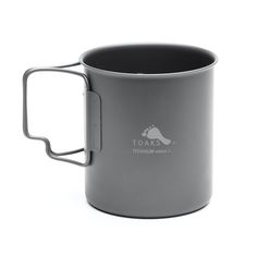 a stainless steel mug with a black lid and handle on a white background, it is also used for camping