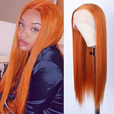 Women Long Lace Front Wig Copper Red Orange Wig Synthetic Hair Wig Glueless US Orange Wig, Lace Texture, Party Wig, Long Hair Wigs, Cheap Human Hair, Natural Wigs, Synthetic Lace Wigs, Glam Hair, Straight Lace Front Wigs