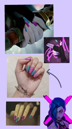 Arcane Nails, Multicolored Nails, Jinx Arcane, Bears Nails, November Nails, Punk Nails, Nail Time, Inspired Nails