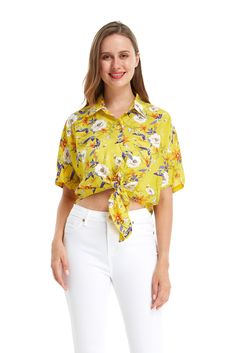 Rayon 100%, Soft and Silk Like feel Tie-up Crop Top Short Sleeve Matching Set for Men, Women, Boy and Girl Available Same Pattern,Different Style Available Spring Beach Collared Tops, Collared Beach Tops For Spring, Yellow Spring Beach Shirt, Yellow Spring Vacation Shirt, Floral Print Shirt For Spring Day Out, Yellow Shirt For Spring Vacation, Vacation Spring Yellow Shirt, Trendy Collared Tops For Spring, Yellow Collared Summer Tops