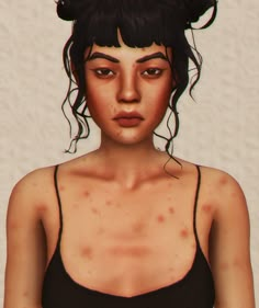 a digital painting of a woman with freckles on her head and black hair