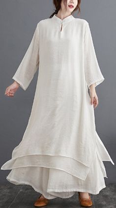 Linen 2 Piece Outfit, Medium Length Dress, Wide Leg Pants White, Wide Leg Pant Suit, White Two Piece, 2 Piece Outfit, Casual Wide Leg Pants, Elegant Sets, Layer Dress