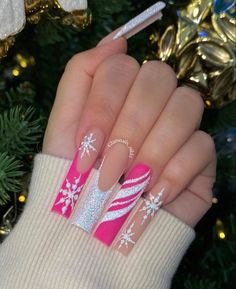 Nail Noel, Winter Nails Acrylic, Baby Nails, Long Acrylic Nails Coffin, Long Square Acrylic Nails, Bling Acrylic Nails, Acrylic Nails Coffin Short, Pink Acrylic Nails