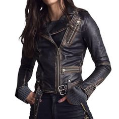 Genuine Sheep Leather distressed zipper black rubbuff lamb skin soft Welding Jackets, Leather Jacket For Women, Winter Leather Jackets, Lambskin Leather Jacket, Fall Clothes, Biker Leather, Sheep Leather, Jacket For Women, Lady Biker