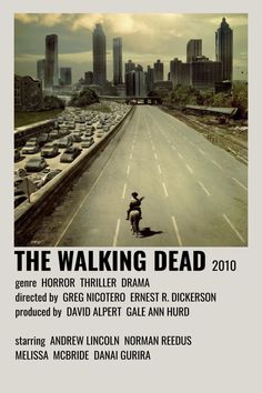 the walking dead movie poster is shown in front of a cityscape with cars on it