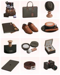 many different types of items are shown in this image, including shoes and other things