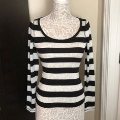 New, Never Worn! Looks Great On, Just To Small For Me. The White Is Actually Lace, Black Is Regular Knit. Size Xs. The Material Has Some Stretch But Not A Lot. Any Questions Please Message Me. Happy Shopping!!! Striped Fitted Tops For Layering, Fitted Striped Tops For Layering, Fitted Cotton Tops In Black And White, Fitted Long Sleeve Black And White Tops, Fitted Black And White Long Sleeve Tops, Black And White Crew Neck Tops For Spring, Black And White Long Sleeve Tops For Spring, Fitted Black And White Top For Spring, Long Sleeve Shirt