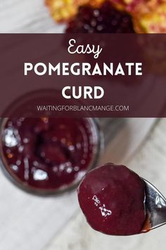 homemade pomegranate curd in small glass jars with spoons on the side