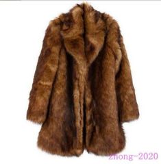 Material: Faux fur. Faux Fur Collar Coat, Brown Faux Fur Coat, Faux Fur Coats, Winter Outwear, Long Coat Women, Collar Coat, Fake Fur, Brown Coat, Fur Coats