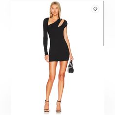 Purchased On Revolve For A Bachlorette And Worn Once. Black Mini One Shoulder Not Yours To Keep Mikayla Dress . Self: 60% Rayon, 35% Nylon, 5% Spandex Lining: 82% Nylon, 18% Spandex Made In China Dry Clean Only Fully Lined Pull-On Styling Shoulder Cut-Out Detail Revolve Style No. Nyou-Wd38 Manufacturer Style No. Nyd51 F22 Edgy Fitted Dress For Going Out, Black Asymmetrical Bodycon Dress, Asymmetrical Black Bodycon Dress, Edgy Fitted Asymmetrical Mini Dress, Edgy Asymmetrical Fitted Mini Dress, Edgy Asymmetrical Dress For Night Out, Chic Black Asymmetrical Mini Dress, Sleek Black Asymmetrical Mini Dress, Sleek Asymmetrical Black Mini Dress