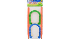 two pieces of plastic ring toss and horse shoe