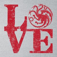 the game of thrones love t - shirt is shown in red and grey with an image of a dragon on it