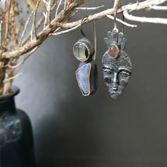 Silversmith Earrings, Elven Style, Rough Gemstone Jewelry, Rough Gemstone Ring, Oxidised Silver Jewelry, Raw Gemstone Jewelry, Handmade Clay Jewelry, Soldering Jewelry, Bold Jewelry