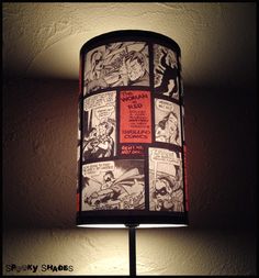 a lamp that has some comics on it