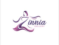 the logo for an art gallery with a woman's body in purple and white