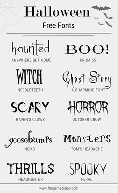 halloween font and numbers are shown in this graphic design guide, which includes the names for each