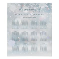 a wedding seating chart with snowflakes on it