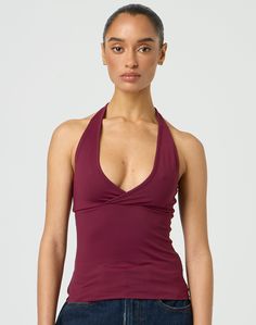 This top features the supersoft material, halter neck with a tie. Tie Shop, Halter Neck Top, New Wardrobe, Halter Neck, Best Sellers, Plum, Knitwear, Women's Fashion, Top Outfits