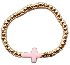 Pink Cross Bracelet For Gifts, Pink Cross Bracelet For Gift, Adjustable Pink Cross Bracelet, Pink Adjustable Cross-shaped Bracelets, Beaded Cross, Gold Bead Bracelets, Christian Jewelry, Cross Bracelet, Religious Gifts