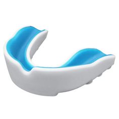 a white and blue mouth guard on a white background