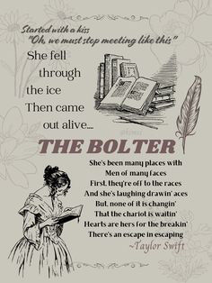 a poster with an image of a woman holding a book in her hand and the words,