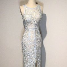 Lace Dress In Light Blue, Maxi, Size Small, New With Tags, Sleeveless, Just Gorgeous On!! Side Zipper, Fully Lined With Beige Material, Slit Is On Left Side Approximately 29” Please Ask Any Questions! Measurements Are Approximately As Follow: Bust 16” Waist 13” Length 59” Slit 29” Item #0172 Charmeuse Dress, Floral Chiffon Maxi Dress, Velvet Wrap Dress, Dress Light Blue, Dress Dusty, Blue Maxi, Pleated Maxi Dress, Maxi Tank Dress, Chiffon Maxi Dress