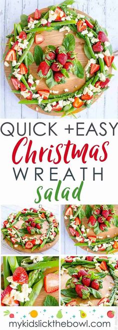 christmas wreath salad with strawberries and spinach