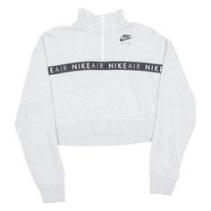 NIKE Cropped Womens Sweatshirt Grey 1/4 Zip S Grey Sweatshirt, 1/4 Zip, Sweatshirts Women, Cuff, Nike, Collar, Sweatshirts, Grey