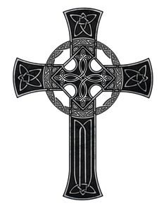 a cross with an intricate design on the front and back side, in black and white