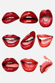 multiple images of red lips with white teeth