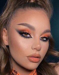 Orange Makeup Ideas, Simple Halloween Makeup Looks, Orange Eye Makeup, Maquillage On Fleek, Festival Make Up, Orange Eyeshadow, Orange Makeup, Prom Eye Makeup, Bright Makeup