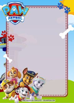 a paw patrol birthday card with puppies and an airplane in the sky behind it