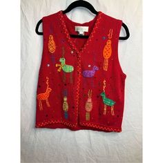 Vintage Christmas Vest. Check Out Our Other Listings To Save On Combined Shipping Fees. Be Sure To Follow Us As We Add New Items Several Times Per Week! Everything We List Is Either Nwt, Nwot, Or Gently Worm With Minimal To No Signs Of Wear. The Only Time That We Will List Clearly Used Items With Sign Of Wear, Will Be Vintage, Rare, Collector, Etc. Always Read Entire Description Before Finalizing Purchase As All Sale Are Final. All Items Are Cross-Listed To 5 Other Platforms, So Grab It Quickly Holiday Sleeveless Cotton Top, Fitted Casual Top For Festive Occasions, Red Sleeveless Christmas Top, Red Sleeveless Top For Christmas, Sleeveless Red Top For Christmas, Red Embroidered Holiday Tops, Halloween Cardigan, Christmas Vest, Burgundy Jacket