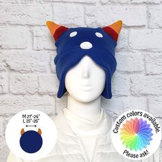 "** EXTENDED SHIPPING TIMES DUE TO HOLIDAY TRAVEL ** For delivery before Christmas order by December 1 AND upgrade shipping to Priority or Express Mail Nepeta character hat.  Made from fleece, so it's very warm and soft.  Machine washable. Medium fits head sizes up to 21\" to 24\". Large fits head sizes 25\" to 26\"." Warm Adjustable Hats For Playtime, Windproof Full Face Hat One Size, Fun Brimmed Costume Hats And Headpieces For Winter, Adjustable Beanie Hat For Cosplay, Adjustable Beanie For Cosplay, Playful Adjustable Winter Costume Hats And Headpieces, Winter Novelty Adjustable Costume Hats, Blue Adjustable Fun Costume Hats And Headpieces, Fun Blue Adjustable Costume Hats And Headpieces