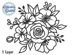 a black and white drawing of flowers with the words, flower bouquets 1 layer