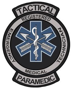 the medical paramedic badge is shown in black and grey with an emt symbol