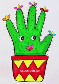 a drawing of a cactus in a pot with flowers on it's head and eyes