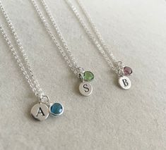 "Beautiful disc initial birthstone necklace - would make a perfect birthday gift for a loved one or treat yourself to this lovely necklace! *Chain is of high quality sterling silver * Sterling silver disc initial (disc measures 8mm) The letter is on one side only, the back is blank *Sterling silver birthstone charm (charm measures 6mm) *Chain lengths available are 16\" & 18\"inches (please add length required in the personalisation box) Necklace will come complete in a lovely white gift box." Dainty Silver Birthstone Necklace For Mother's Day, Hypoallergenic Sterling Silver Birthstone Necklace As Gift, Silver Initial Necklace With Birthstone For Birthday, Sterling Silver Initial Necklace With Birthstone For Birthday, Sterling Silver Initial Necklace For Birthday Or Mother's Day, Dainty Silver Initial Pendant Birthstone Necklace, Sterling Silver Birthday Initial Necklace With Birthstone, Dainty Silver Birthstone Necklace For Gift, Silver Hypoallergenic Birthstone Necklace Gift