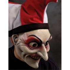 The Jester Mask is a highly detailed recreation of the most frightening of the court entertainers. This hand made over the head latex mask features stunning realism and a sewn in jester&apos;s hat. Great for costume parties or Halloween.<br><li>Hand detailed latex.<li>Attached hat. Evil Clown Mask, Jester Halloween, Evil Jester, Joker Hat, Scary Clown Mask, Jester Mask, Jester Costume, Court Jester, Jester Hat