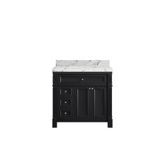 a bathroom vanity with a marble top and black cabinetry on the bottom, along with two drawers