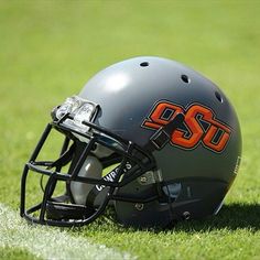 a helmet sitting on top of a lush green field