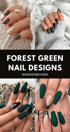 30+ Trending Forest Green Nails You Will Need To Try Nail Art Vert, Forest Green Nails, Matte Green Nails, Emerald Nails, Green Acrylic Nails, April Nails, Dark Green Nails, Green Nail Art, Green Nail Designs